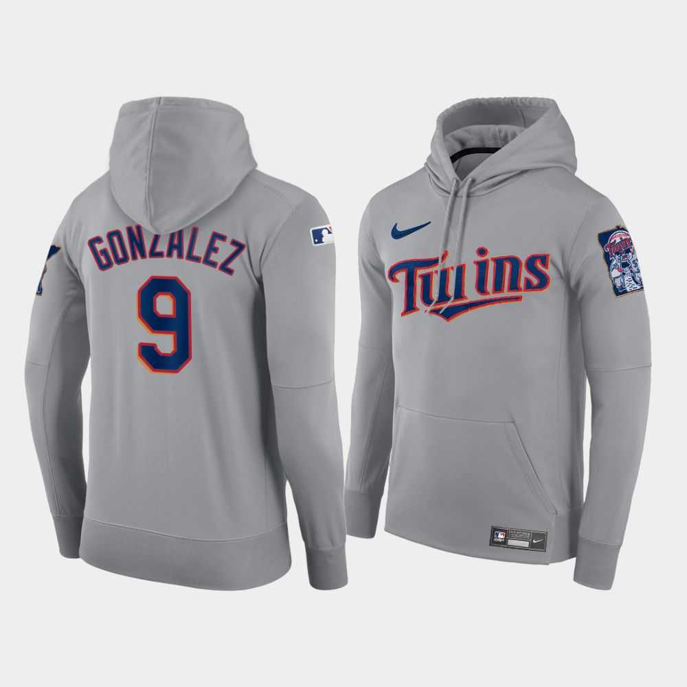 Men Minnesota Twins 9 Gonzalez gray road hoodie 2021 MLB Nike Jerseys